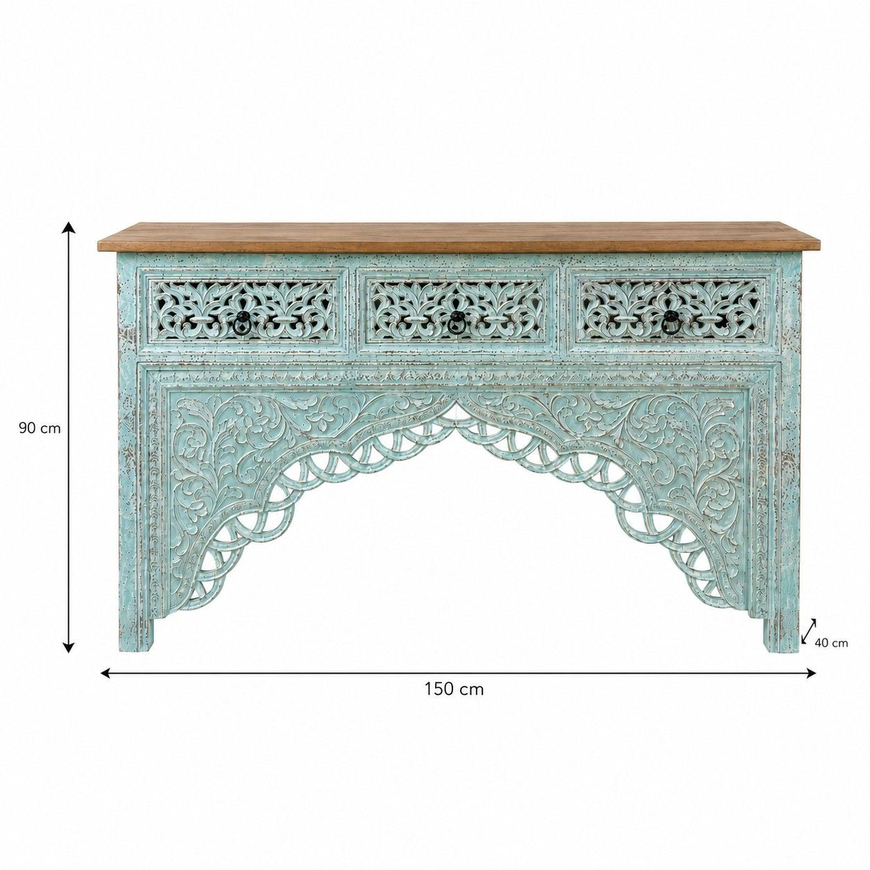 Hand-Carved Distressed Console Table with Drawers