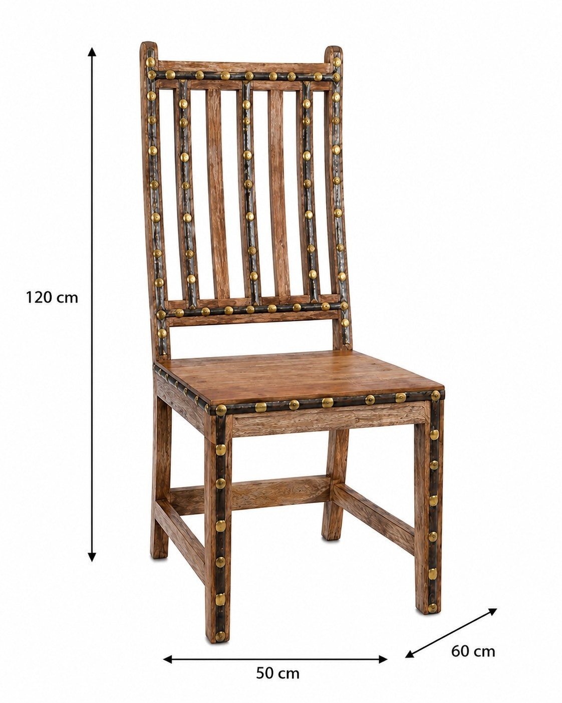 Heritage Wooden Dining Chair with Brass Stud Accents