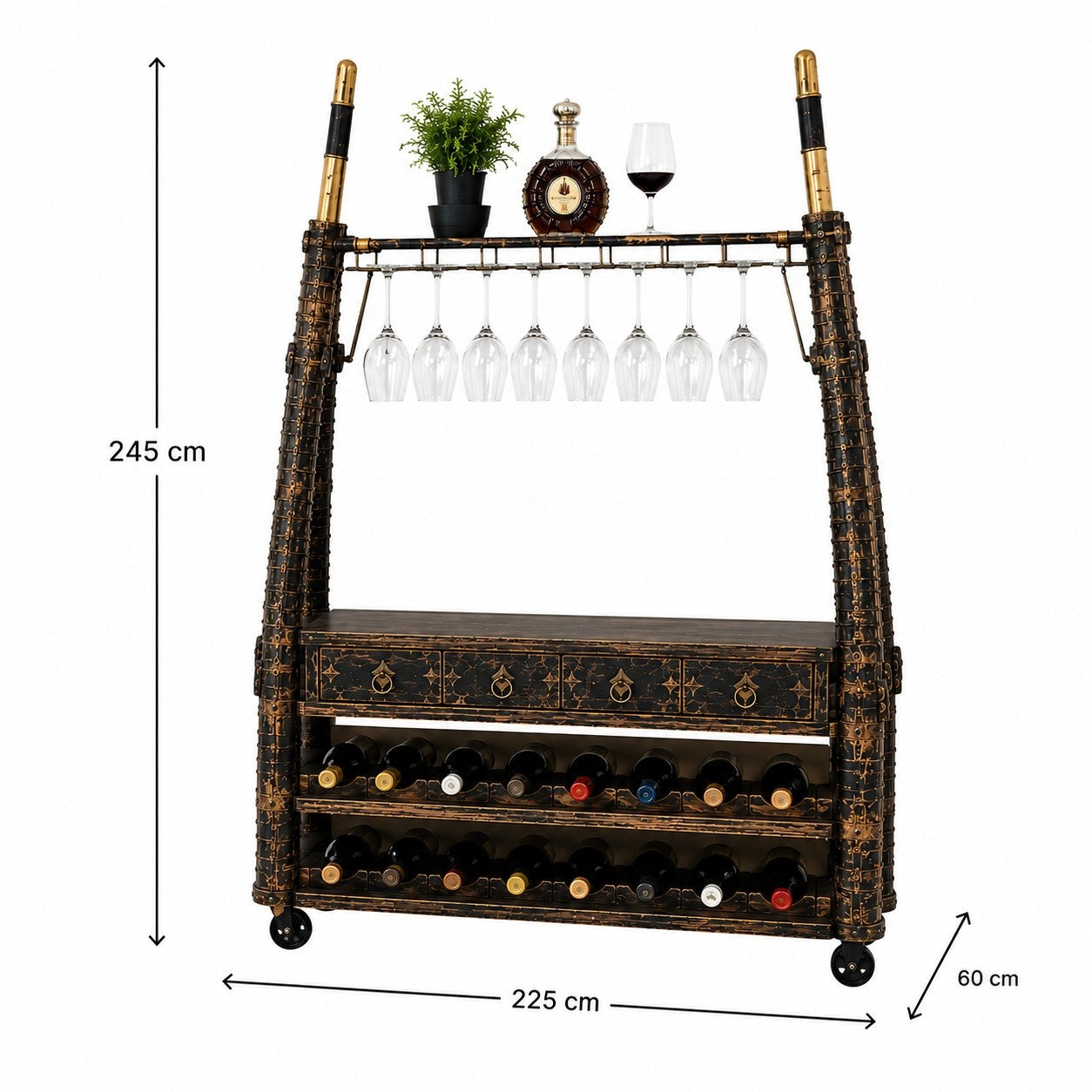 Industrial Iron & Wood Display Rack Cabinet