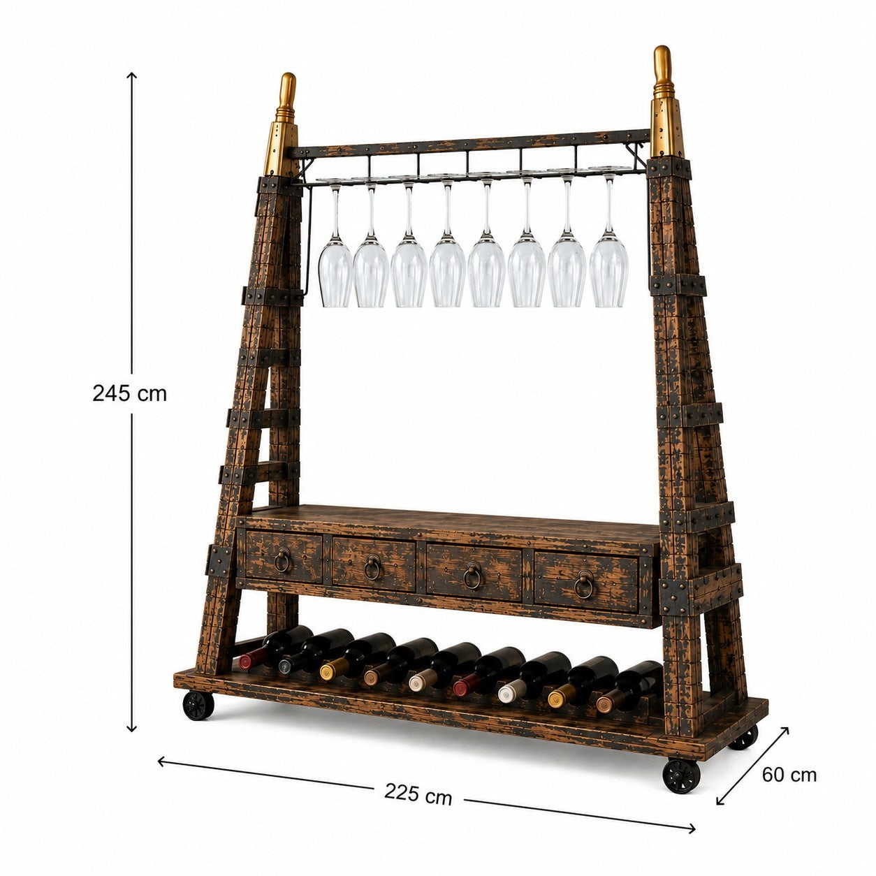 Industrial Iron & Wood Display Cabinet with Drawers