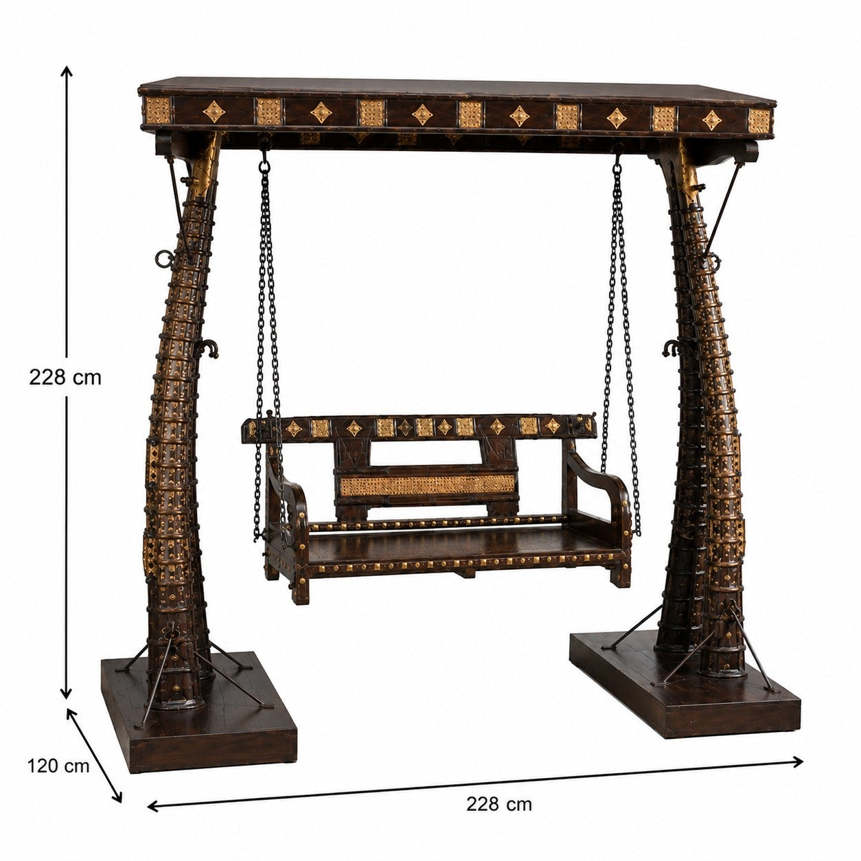 Luxury Brass & Wood Swing with Ornamental Detailing