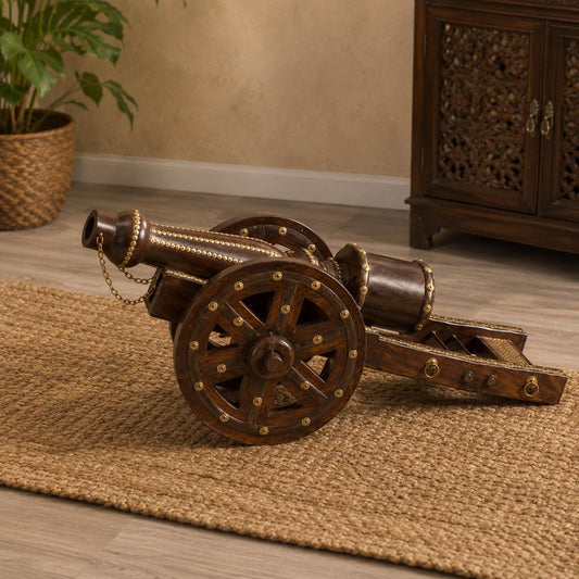 Decorative Wooden Cannon Replica with Brass Accents