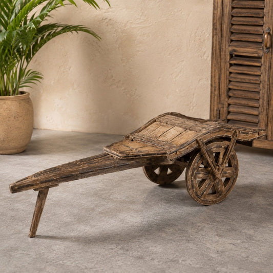 Vintage Wooden Handcart Decorative Accent