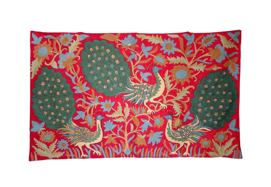 Crimson Garden Peacock Handmade Rug