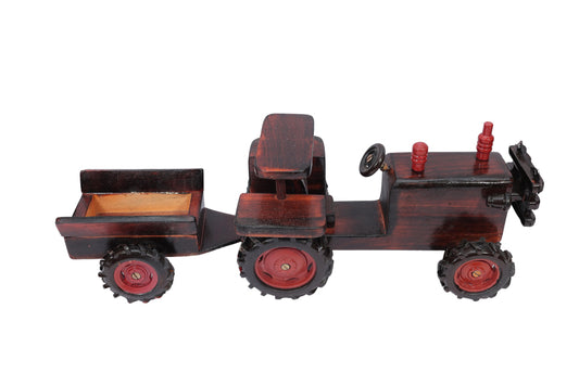 Vintage Wooden Farm Tractor Toy with Trailer