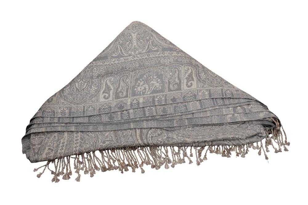 Smoky Grey Paisley Fringe Rug