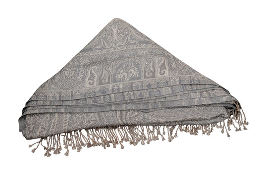 Smoky Grey Paisley Fringe Rug