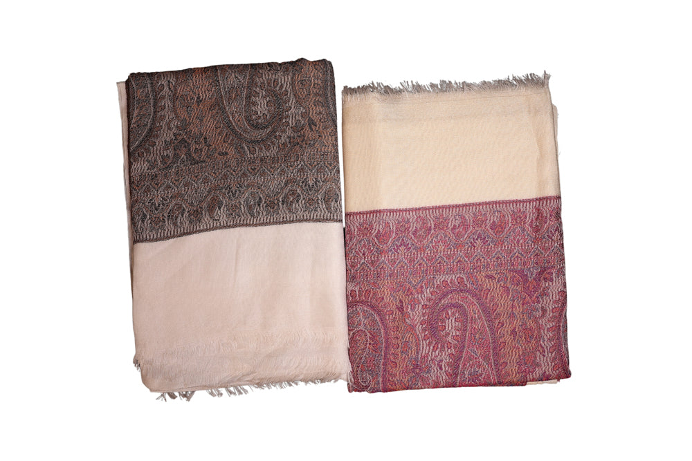 Traditional Paisley Border Rug Set in Brown & Red