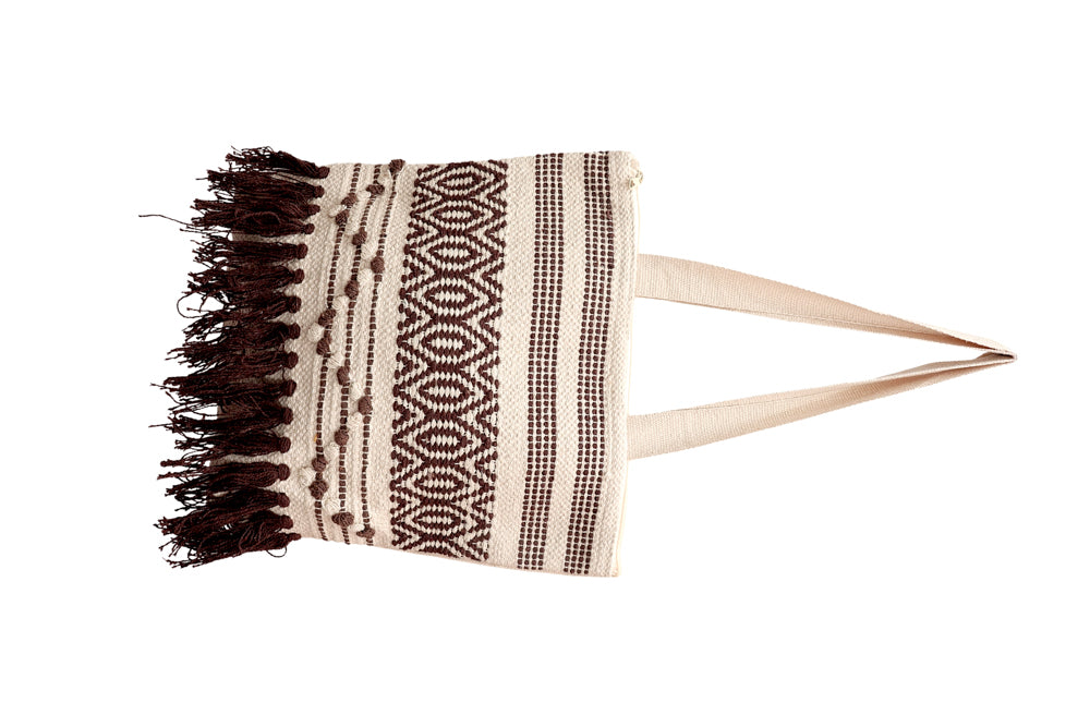 Brown & Ivory Bohemian Fringe Tote Bag