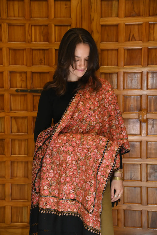 Richly Hand-Embroidered Cashmere Shawl