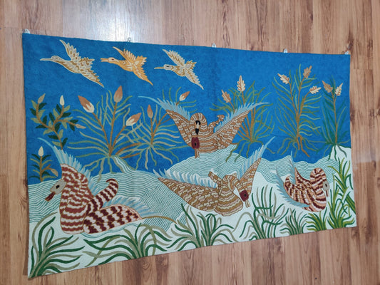 Vintage Crewel Embroidered Bird Wall Art Set