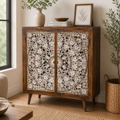 Hand-Carved Mandala Sideboard Cabinet
