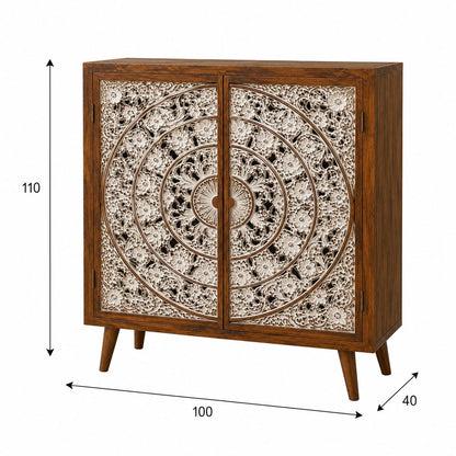 Hand-Carved Mandala Sideboard Cabinet