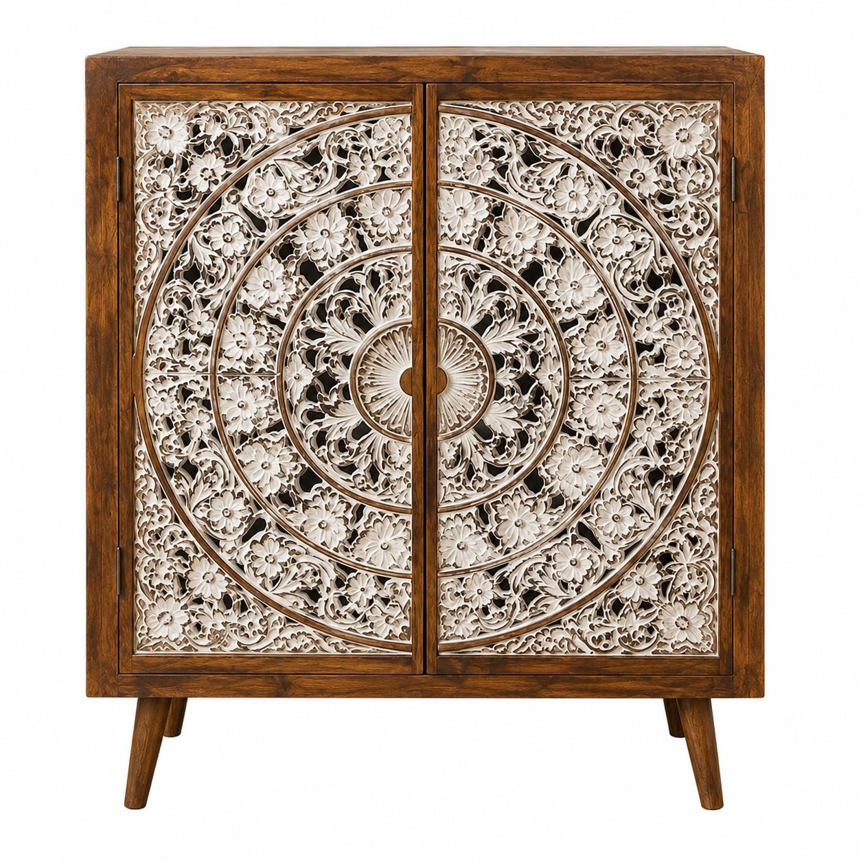 Hand-Carved Mandala Sideboard Cabinet