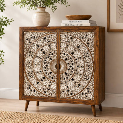 Hand-Carved Mandala Sideboard Cabinet