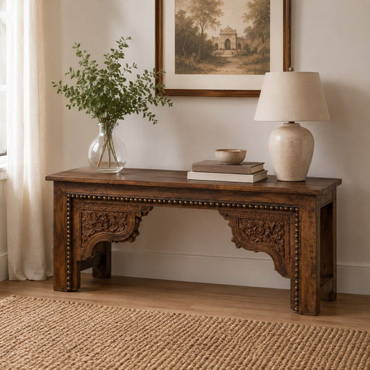 Hand-Carved Wooden Bench