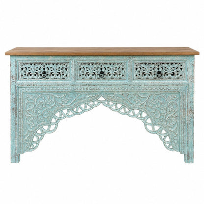Hand-Carved Distressed Console Table with Drawers