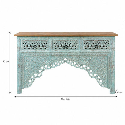 Hand-Carved Distressed Console Table with Drawers