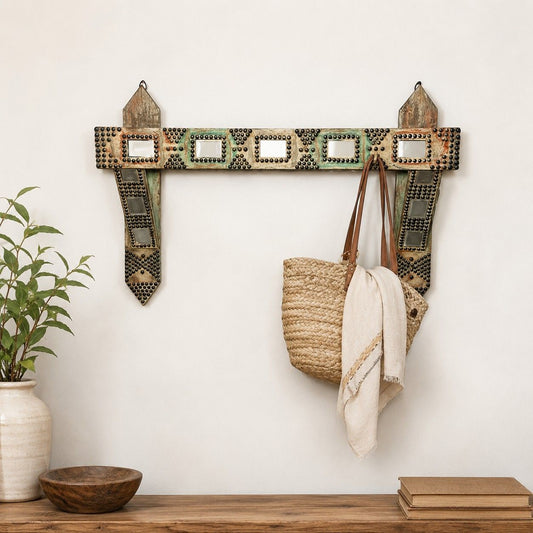 Rustic Tribal Wall Hanger with Mirror Work