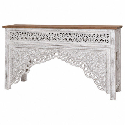 Hand-Carved Whitewash Console Table
