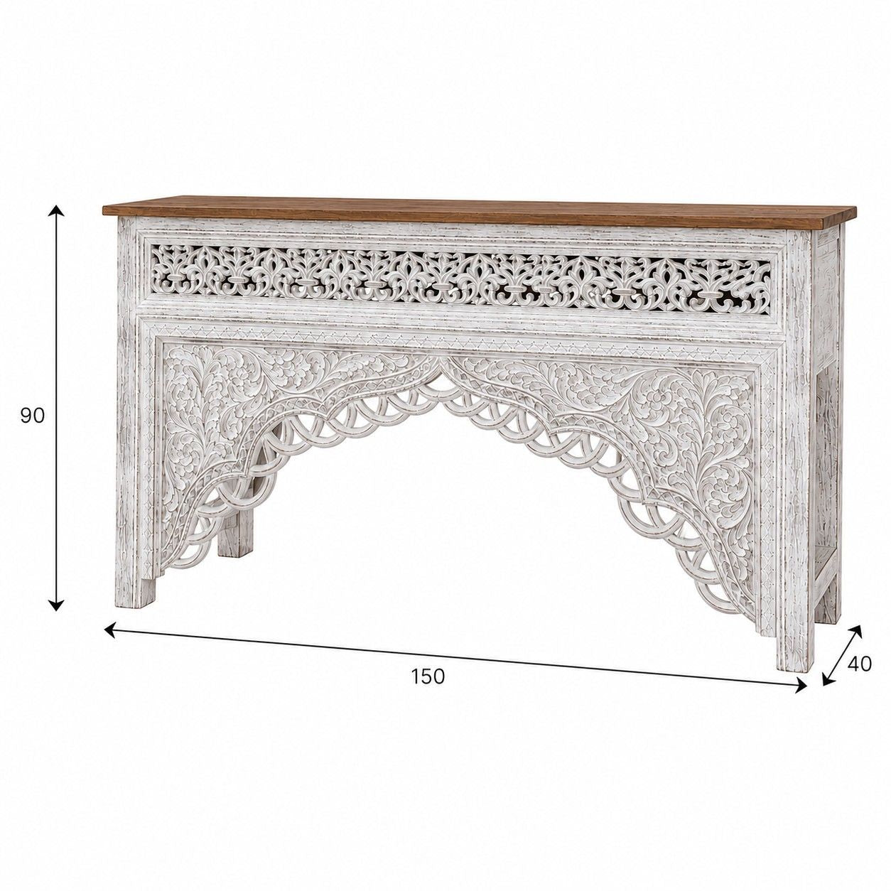 Hand-Carved Whitewash Console Table
