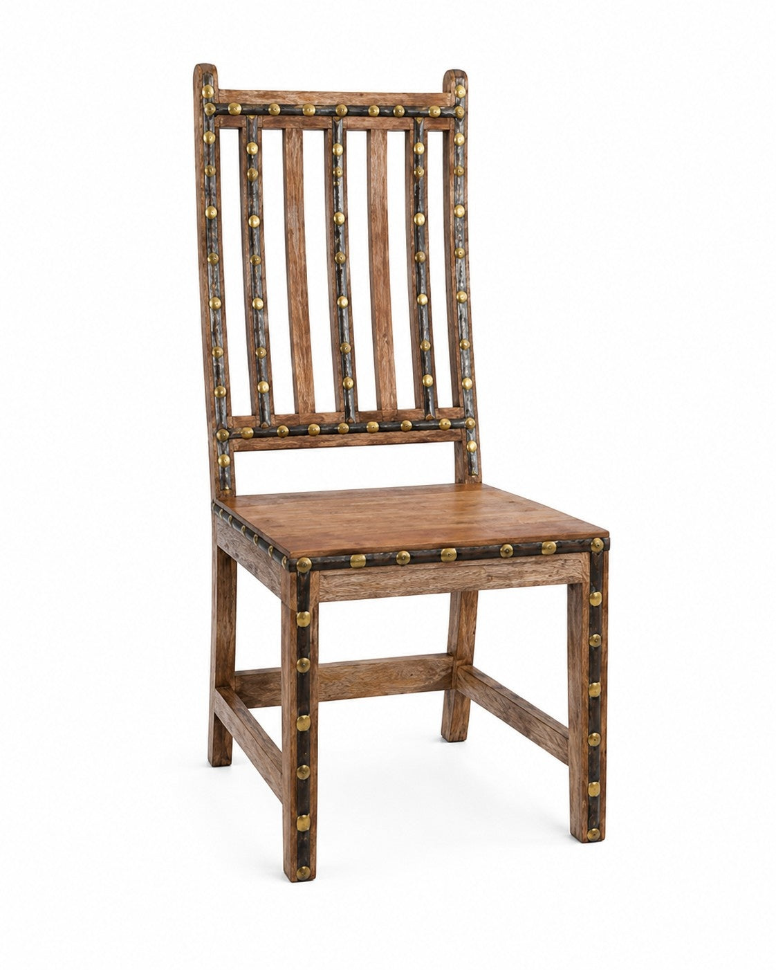 Heritage Wooden Dining Chair with Brass Stud Accents
