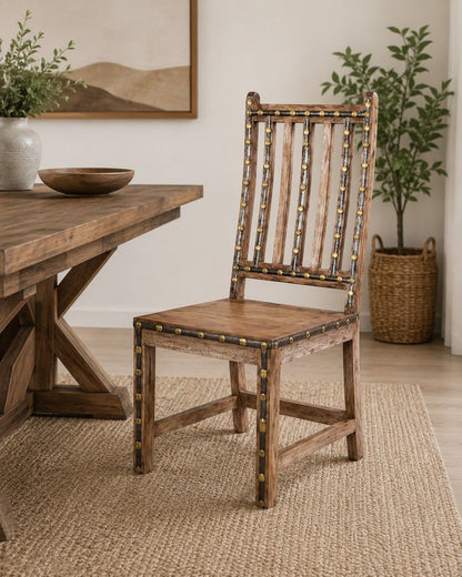 Heritage Wooden Dining Chair with Brass Stud Accents
