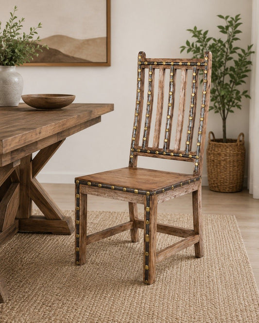Heritage Wooden Dining Chair with Brass Stud Accents