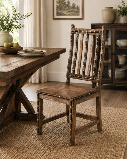 Heritage Wooden Dining Chair with Brass Stud Accents
