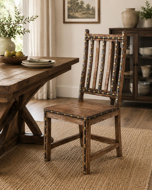 Heritage Wooden Dining Chair with Brass Stud Accents