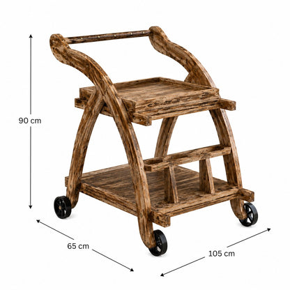Rustic Wooden Bar Trolley with Storage Shelves