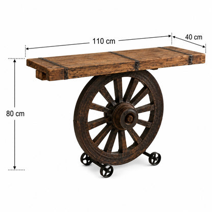 Vintage Cart Wheel Console Table