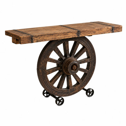 Vintage Cart Wheel Console Table