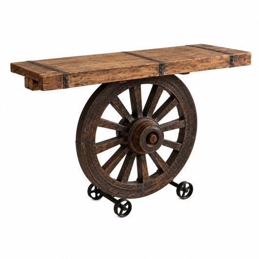 Vintage Cart Wheel Console Table