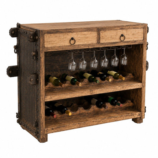 Rustic Wooden Wine Bar Cabinet with Sliding Door