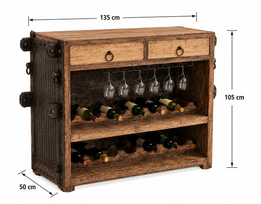 Rustic Wooden Wine Bar Cabinet with Sliding Door