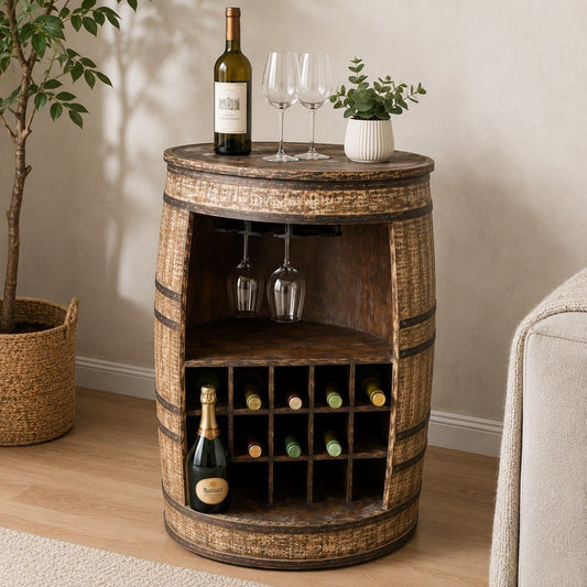 Barrel-Style Wooden Wine Storage Cabinet