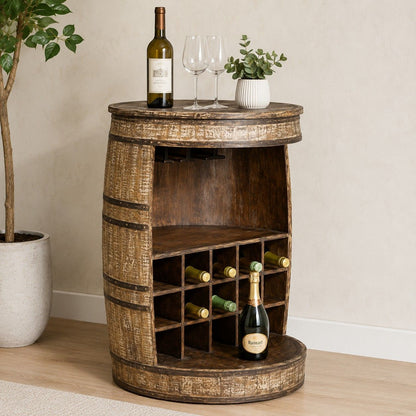 Barrel-Style Wooden Wine Storage Cabinet