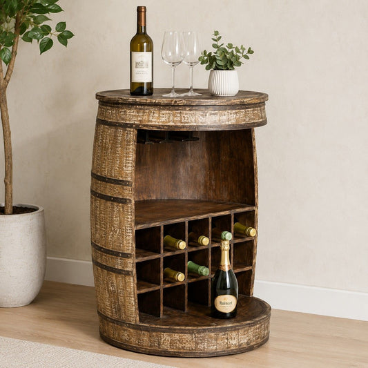 Barrel-Style Wooden Wine Storage Cabinet