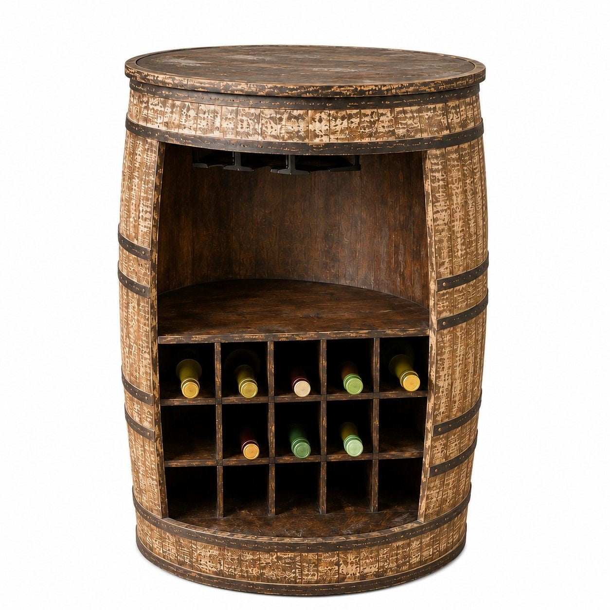 Barrel-Style Wooden Wine Storage Cabinet