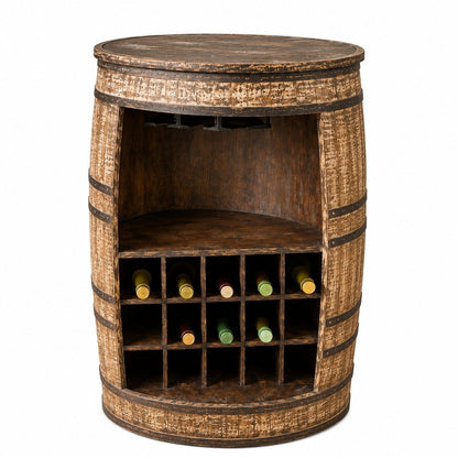 Barrel-Style Wooden Wine Storage Cabinet