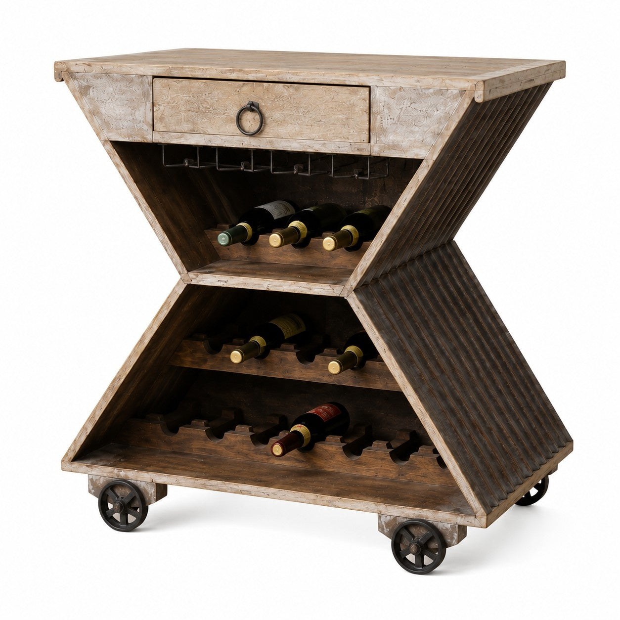 Industrial Hourglass Wine Bar Cabinet