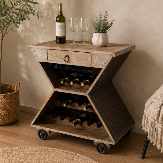 Industrial Hourglass Wine Bar Cabinet