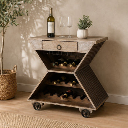 Industrial Hourglass Wine Bar Cabinet