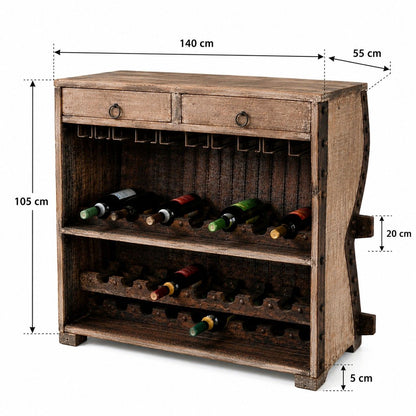 Rustic Wooden Wine Bar Cabinet with Roll-Top Door