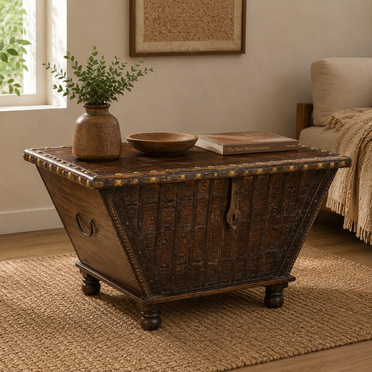 Rustic Trunk Coffee Table with Hidden Storage