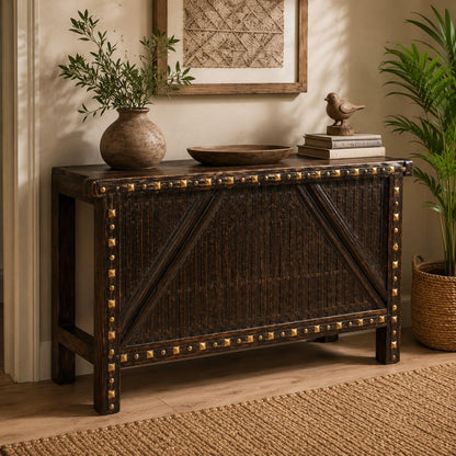 Industrial Rustic Console Table with Metal Accent Panels