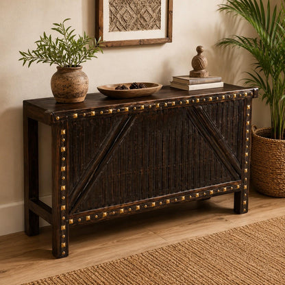 Industrial Rustic Console Table with Metal Accent Panels