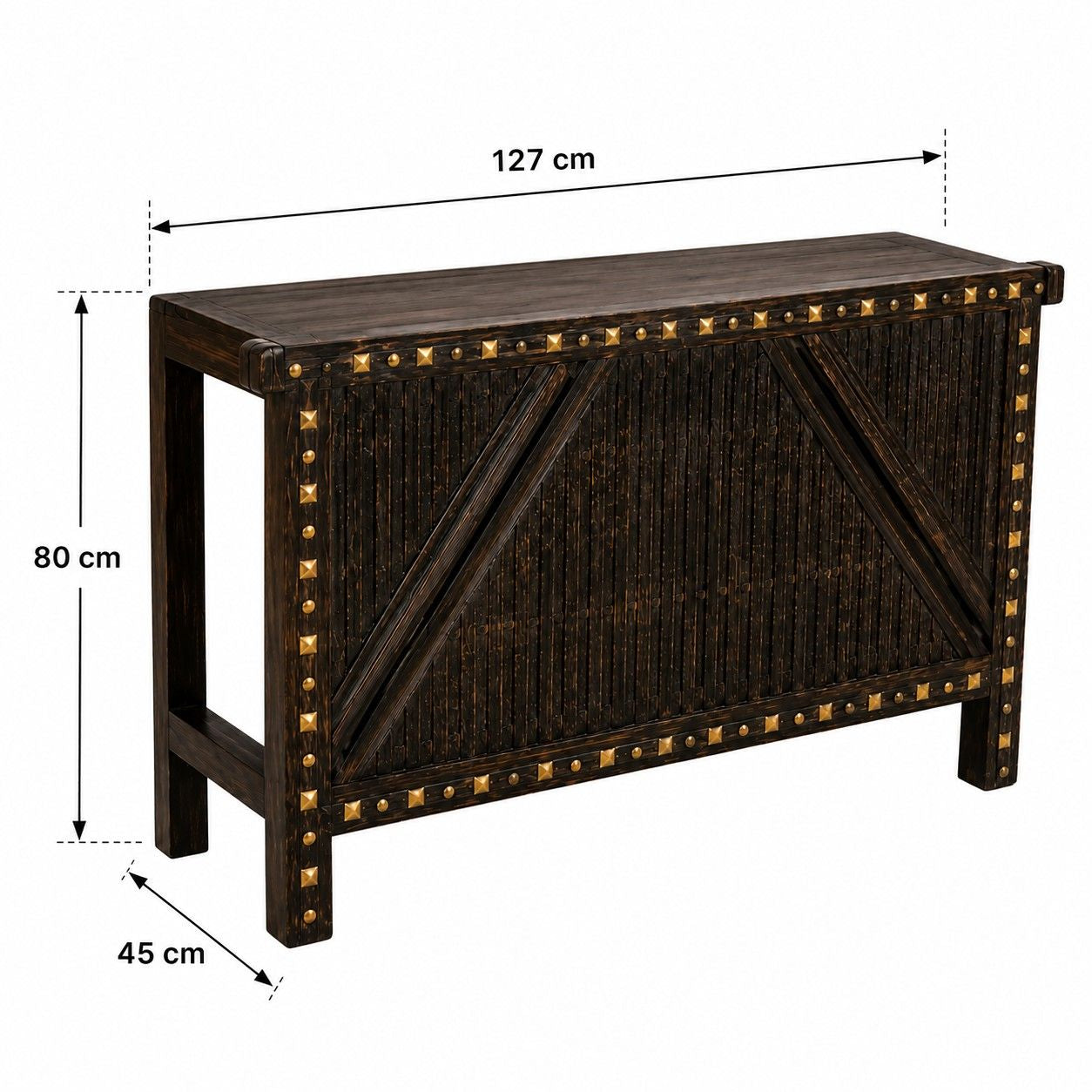 Industrial Rustic Console Table with Metal Accent Panels