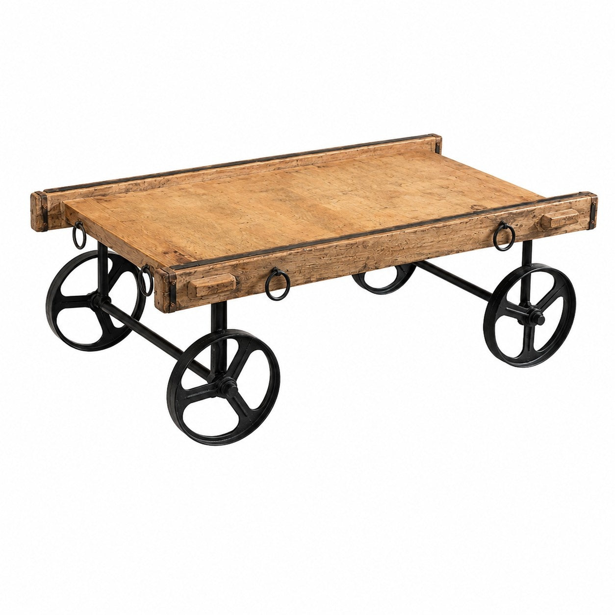 Industrial Cart-Style Wooden Coffee Table